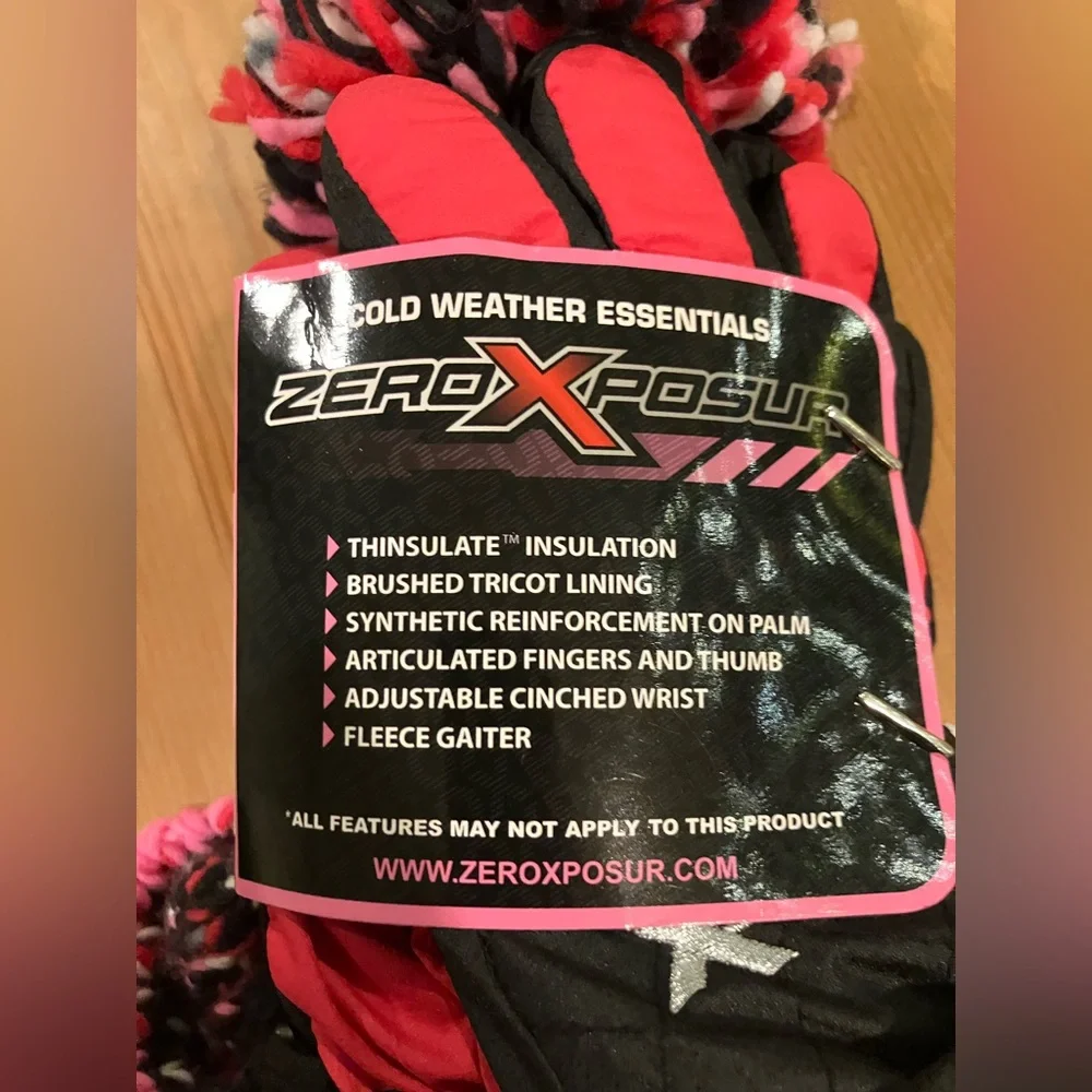 NWT ZeroXposur Youth Beanie and Glove Set - Red, Pink, Black, White Sz S/M